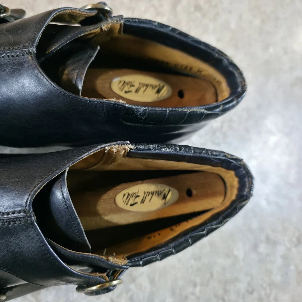 Vintage Mezlan Size 11.5 Crocodile Blue Handmade In Spain Monk Shoes *Read Desc.
